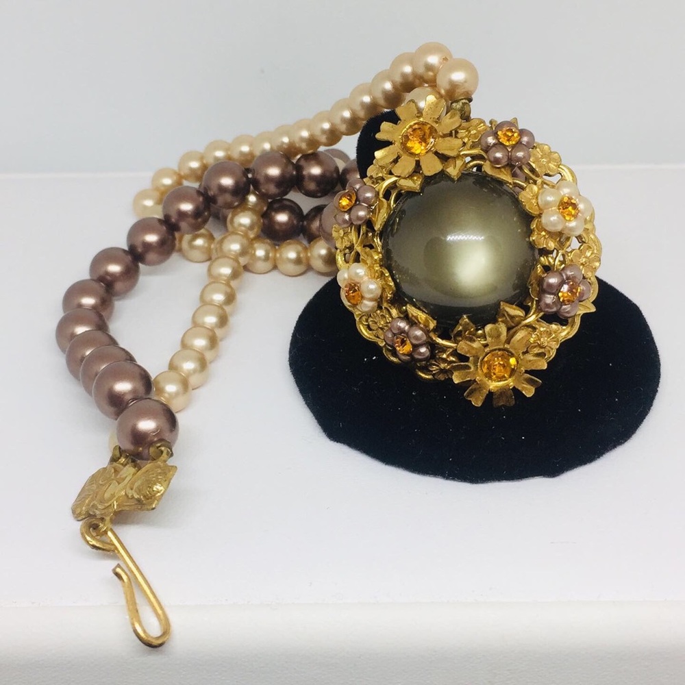 Vintage Faux Pearl Crystal Choker - image 6